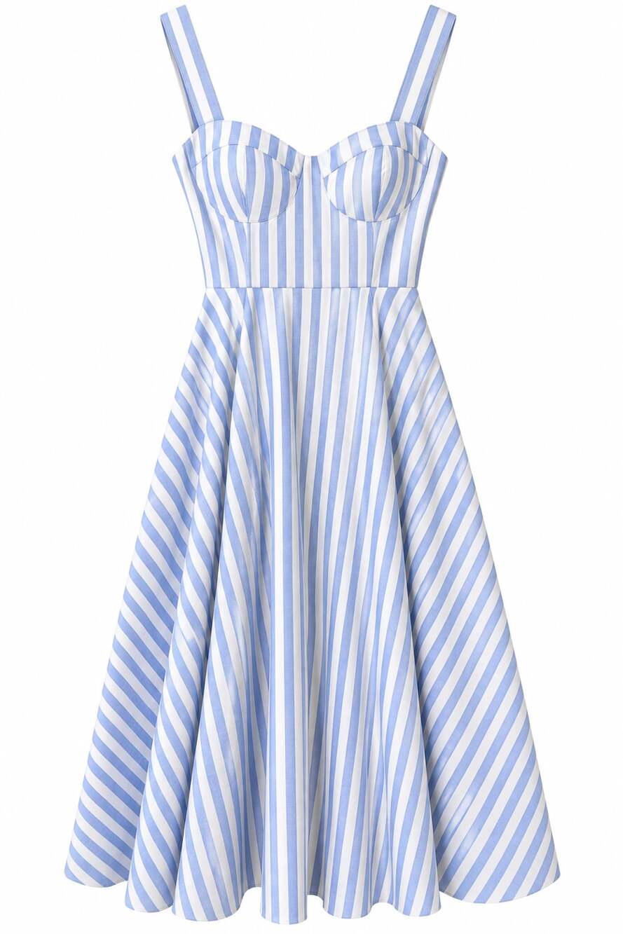 Isabela Striped Sweetheart Midi Dress -